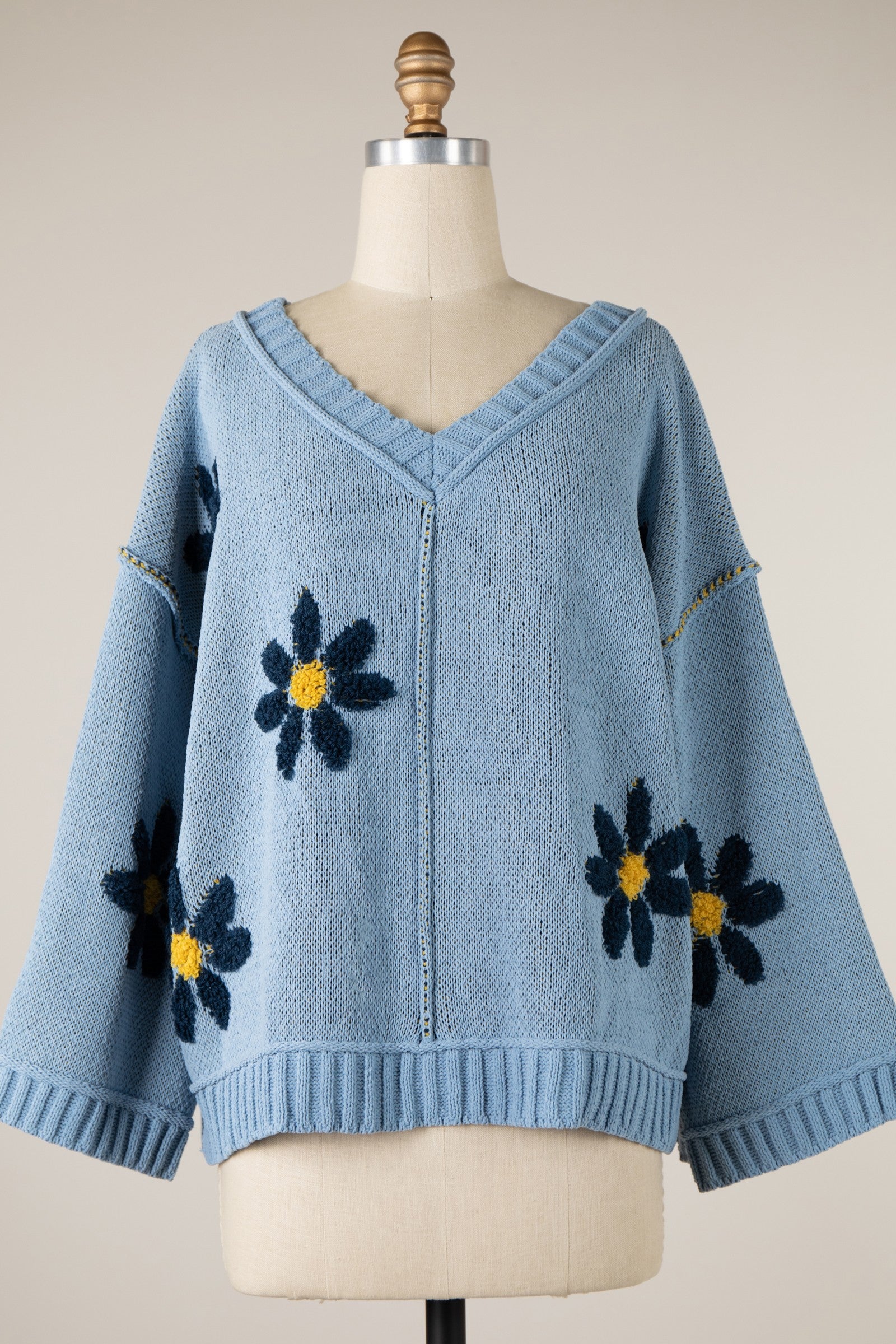 Daisy Soft Knit Sweater V Neck Bell Sleeves Top – Miracle Sweater