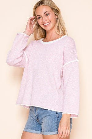 TWO TONED BOAT NECK KNIT OUTLINE SWEATER 1 PACK
