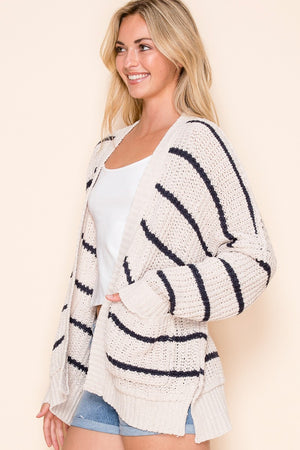 W8401 SOFT STRIPED CHENILLE CARDIGAN