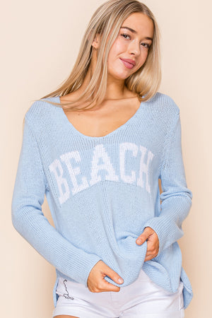 BEACH SAYING LIGHTWEIGHT KNIT V NECK SWEATER 1 PACK