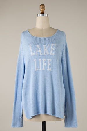 Lake Life Saying Lightweight Knit Sweater