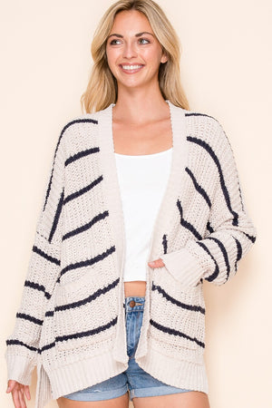 W8401 SOFT STRIPED CHENILLE CARDIGAN