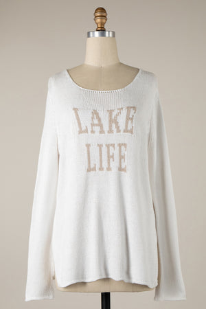 Lake Life Saying Lightweight Knit Sweater