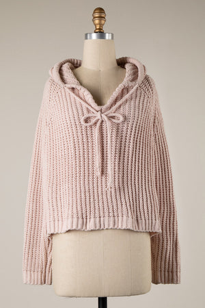 BACK SLIT CABLE KNIT CHENILLE HOODIE SWEATER 1 PACK