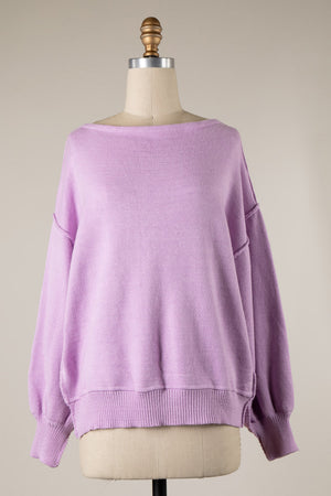BUBBLE SLEEVE BOAT NECK KNIT SWEATER 1 PACK