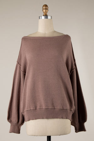 BUBBLE SLEEVE BOAT NECK KNIT SWEATER 1 PACK