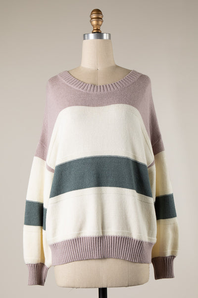 RIBBED TRIM COLOR BLOCK KNIT SWEATER 1 PACK – Miracle Sweater