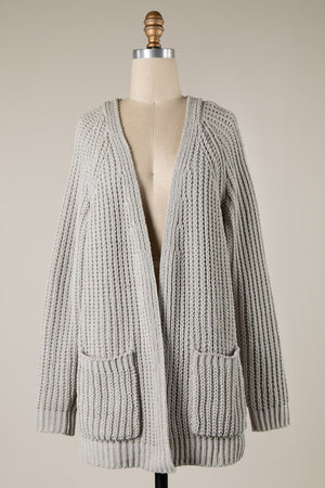 RIBBED TRIM CABLE KNIT CHENILLE CARDIGAN 1 PACK