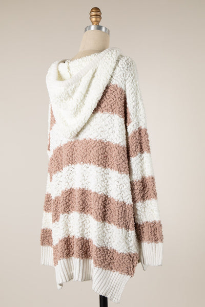 STRIPED POPCORN KNIT HOODIE SWEATER 1 PACK – Miracle Sweater